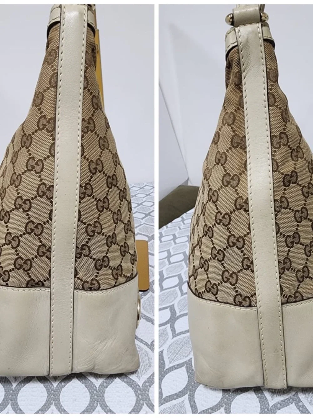 Authentic GUCCI Monogram Medium Lovely Heart Hobo Off White/Brown
